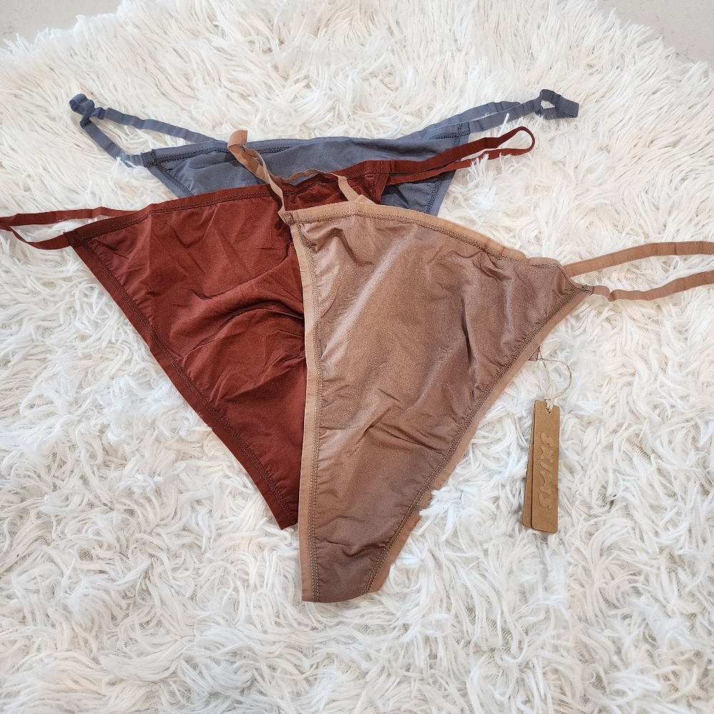 3pcs Skims JELLY SHEER T-STRING Thong/ SAFFRON,STEEL BLUE & SIENNA 4X NWT